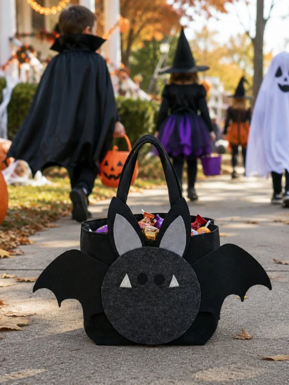 Bat Halloween Treat bag, handmade felt trick or treat bag, kids Halloween candy